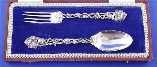 A cased Victorian silver christening pair by George Adams, 2.5 oz.